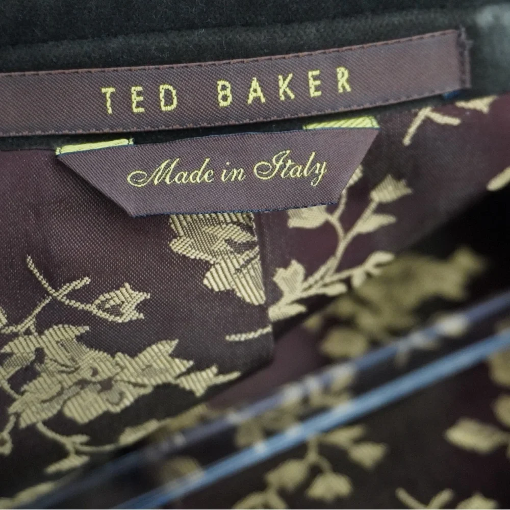 TED BAKER Brown Fuchsia Window Pane 100% Wool Sport Coat Velvet Elbow Collar 46R